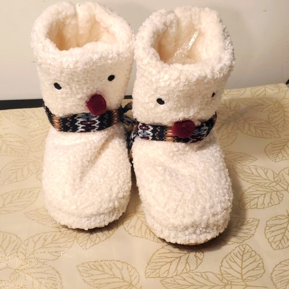 Snowman Slippers Cream and white fleece Size 9 - Picture 3 of 10